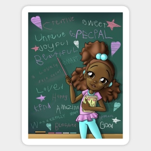 African American Dark Brown Girl and Positive Words Sticker